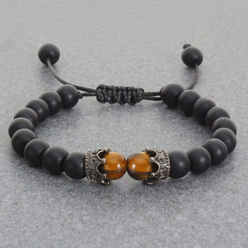 Миниатюра: Black Lava Stone Crown Charm Tiger Eye Beads Bracelet