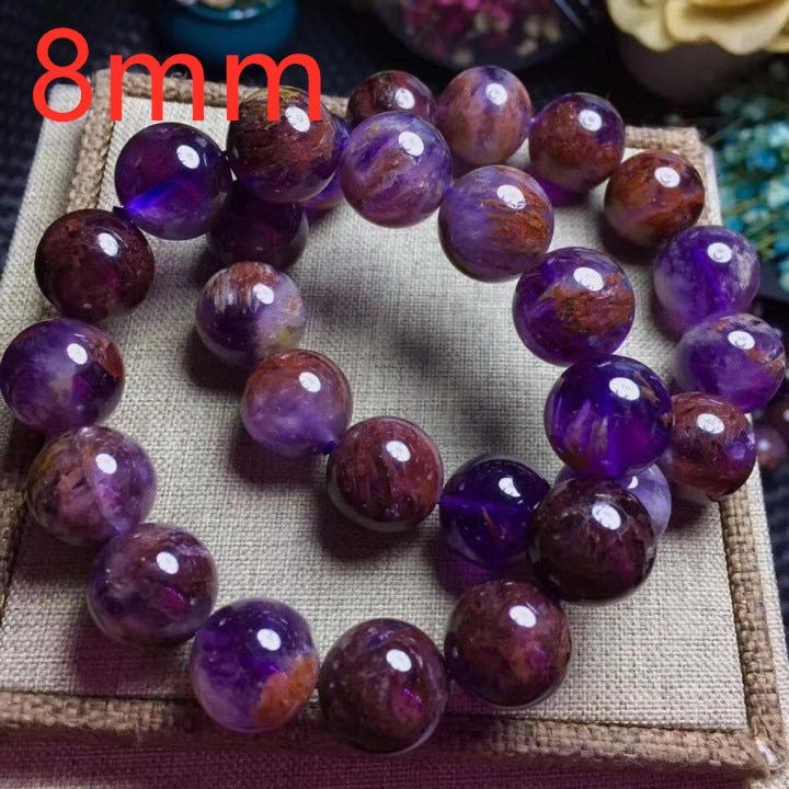 Thumbnail: Genuine Natural Cacoxenite Quartz Purple Phantom Round Beads Bracele