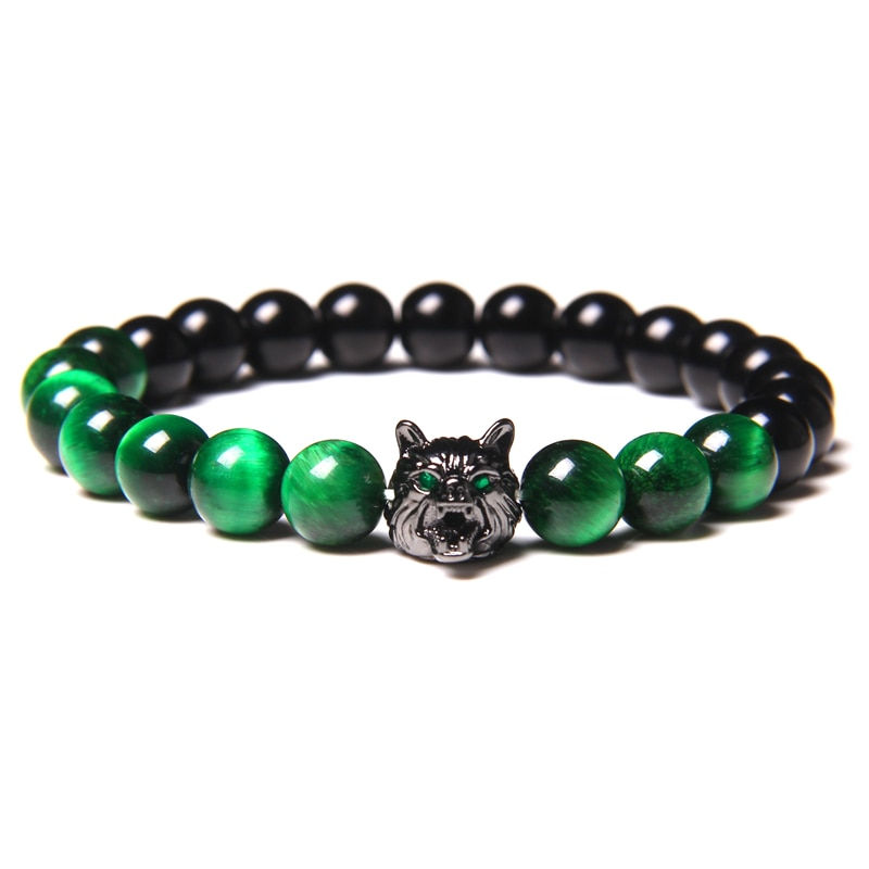 Thumbnail: Wolf Charm Bracelet Natural Black Lava Stone