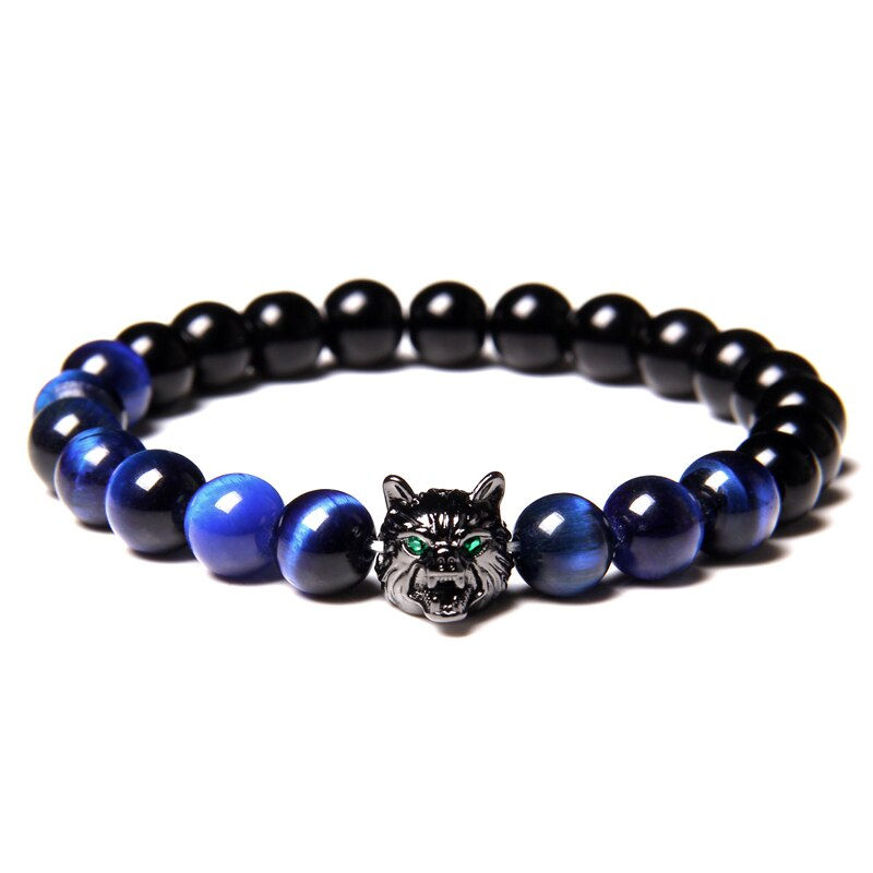 Thumbnail: Wolf Charm Bracelet Natural Black Lava Stone