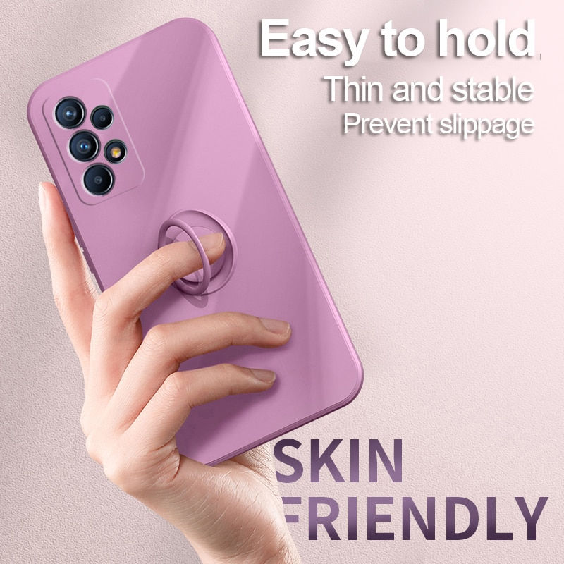 Thumbnail: Luxury Liquid Silicone Magnetic Ring Holder Case For Samsung Galaxy