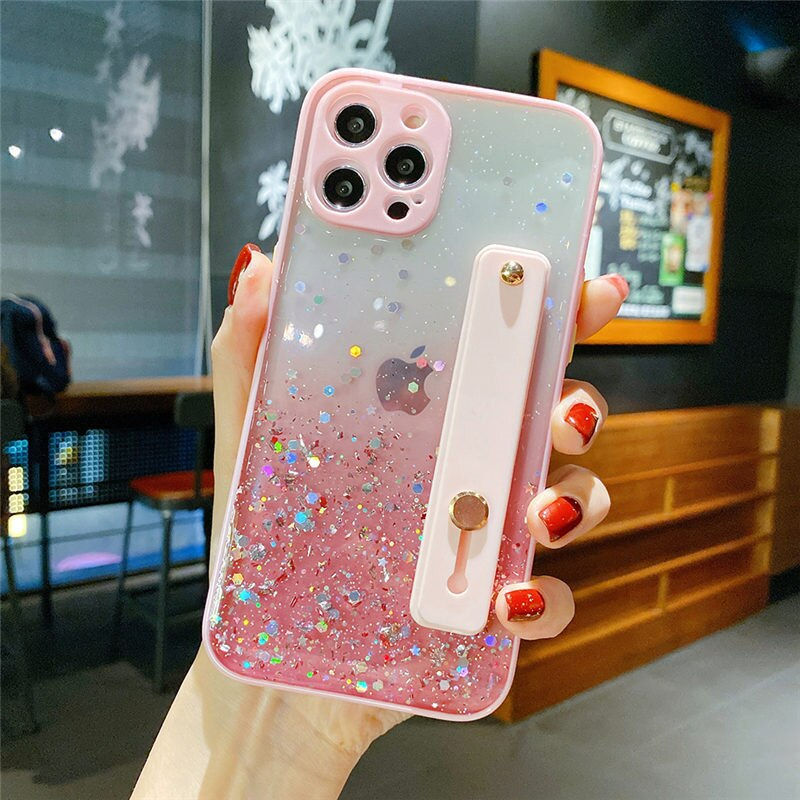 Thumbnail: Shining Glitter Wrist Strap Phone Case For iPhone