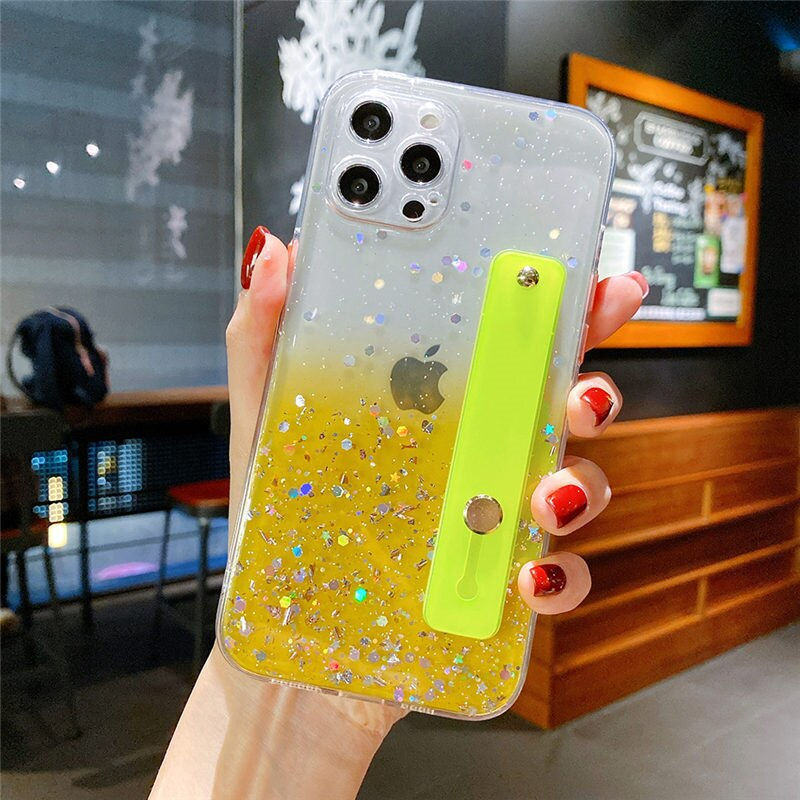 Thumbnail: Shining Glitter Wrist Strap Phone Case For iPhone