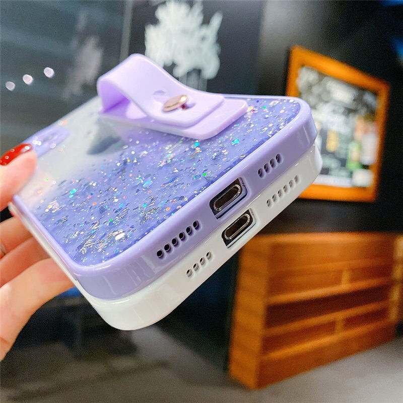 Thumbnail: Shining Glitter Wrist Strap Phone Case For iPhone