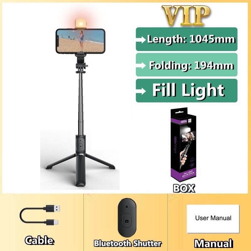 थंबनेल: Wireless selfie stick tripod Bluetooth, With Led light remote shutter For iphone