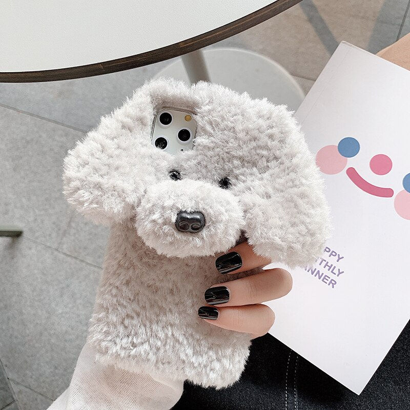 Thumbnail: 3D Teddy Dog Ears Plush Hair Case For iPhone