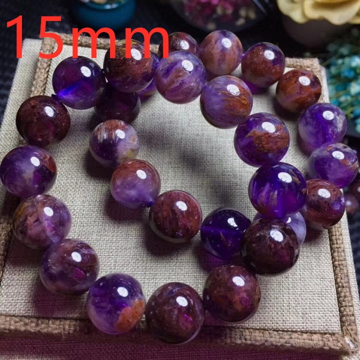 Thumbnail: Genuine Natural Cacoxenite Quartz Purple Phantom Round Beads Bracele