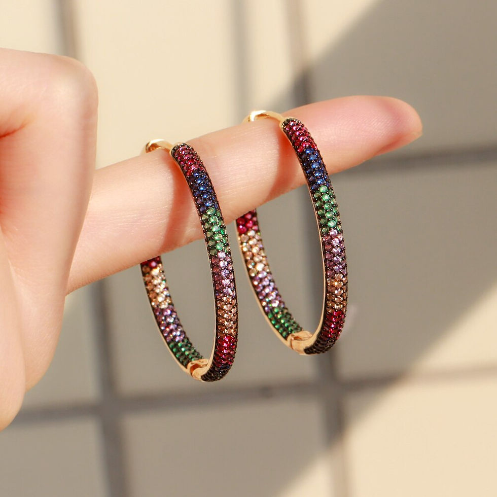 Thumbnail: Circle Round Hoop Earrings - Rainbow Cubic Zirconia 