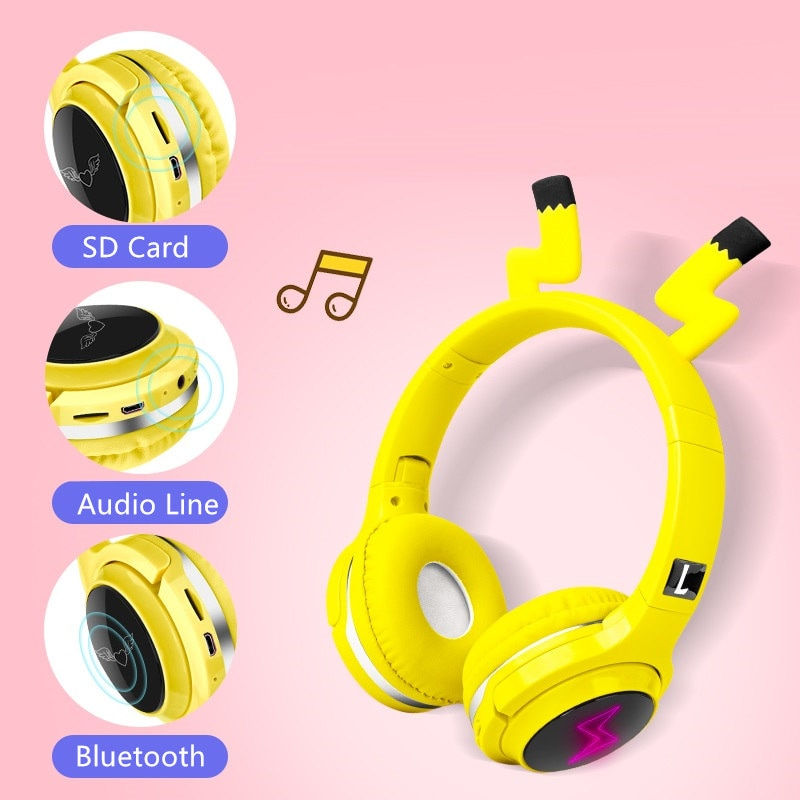 Miniatură: Cute Kids Bluetooth 7 Colors LED Headphones