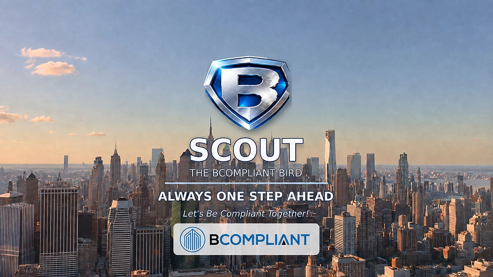 Scout, the BCompliant Bird, above the New York City skyline