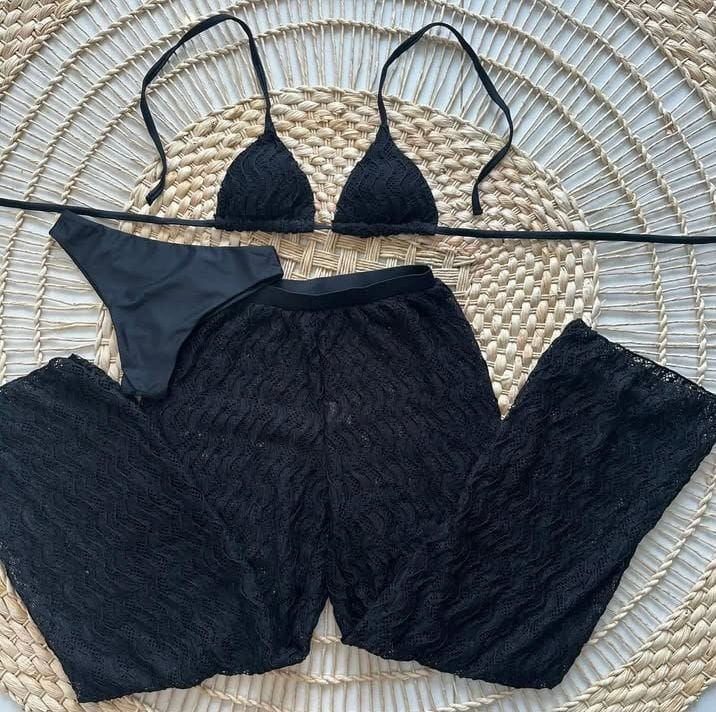 Miniatura: Conjunto de biquíni e calça de renda Saída de Praia 
