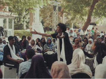 A scene from Thaqira Muthaqaba (“Perforated Memory”), performed by Sudanese artists in Cairo in 2024, reflecting the fractured experience of displacement through movement and silence. Photo courtesy of Ramon Magdy.