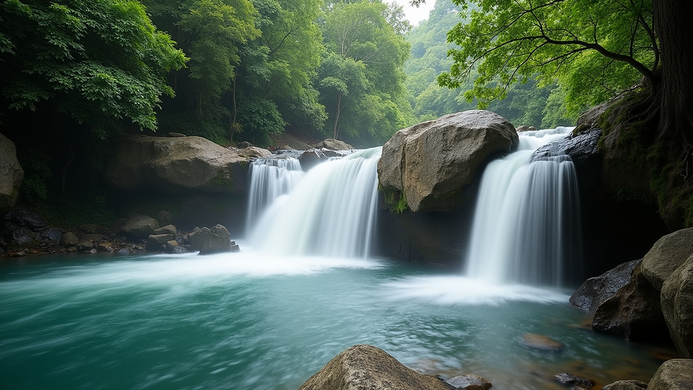 Wide angle view of Dunn's River Falls with cascading water