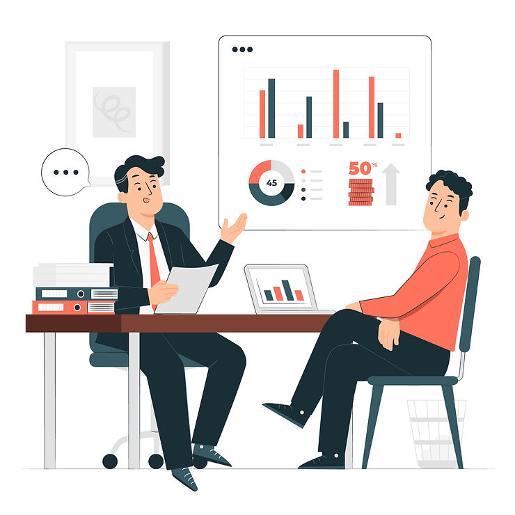 Investment advisor discussing investment options with a man in his office.