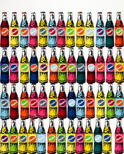 52 bouteilles de Sinalco multicolores 100X80CM