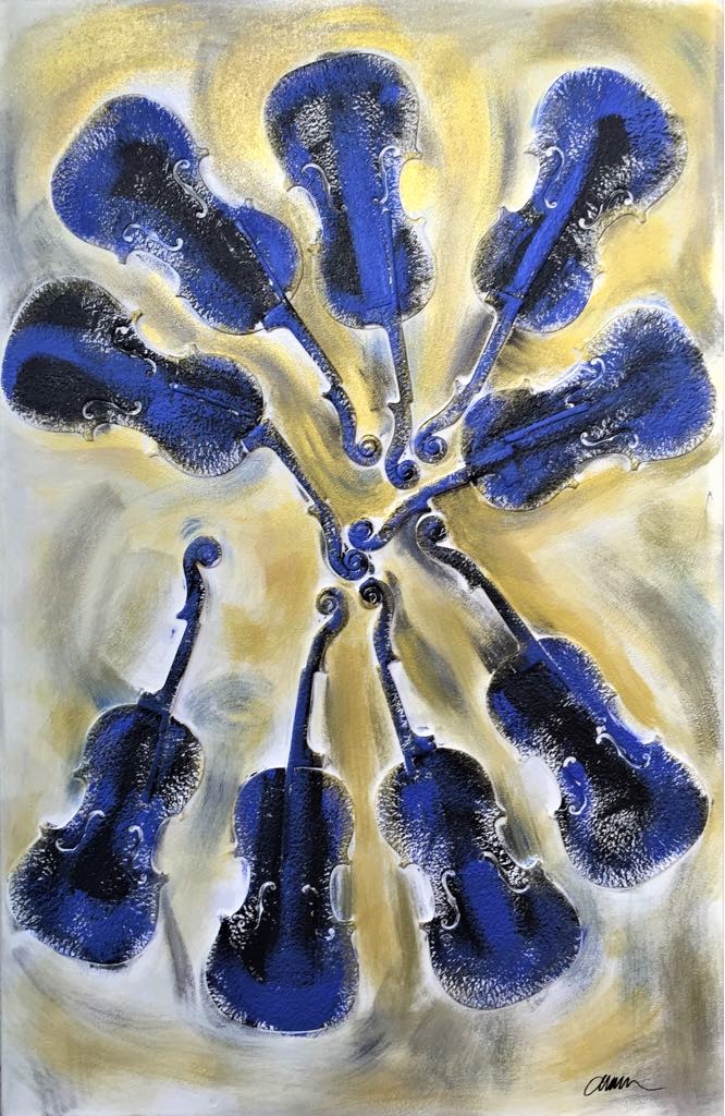Empreintes de violon bleu 151X101CM