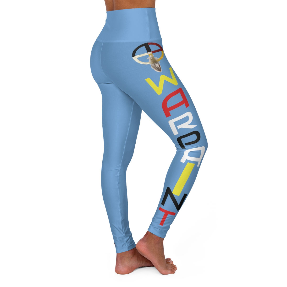 Wear Your WarPaint With Off Leg Symbols - High Waisted Yoga Leggings (AOP)