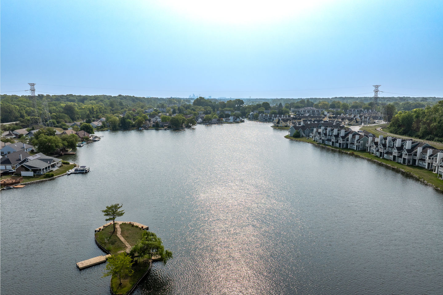 Aerial image of lake view near 3260 Eddy Ct Indianapolis captured by Indy Drone Vision.