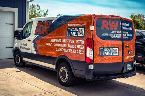 Radford Woodworks branded work van photographed in Zionsville, Indiana for business marketing content.