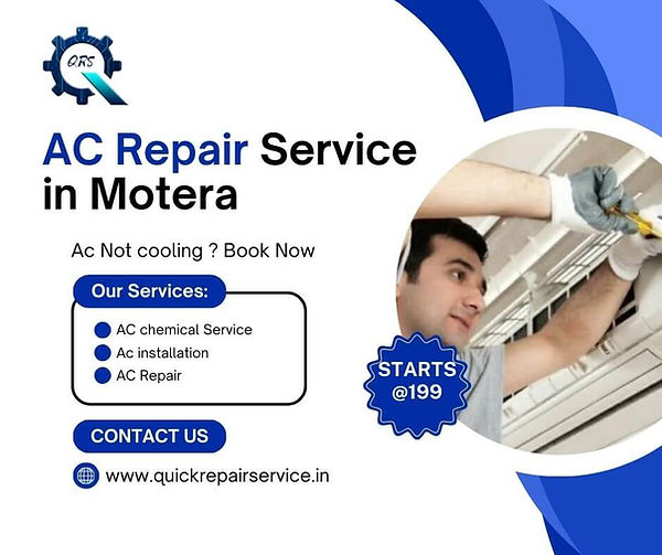 Alt Text: "Expert AC service in Motera, Ahmedabad – AC repair, installation, gas refilling, and maintenance for all brands. F