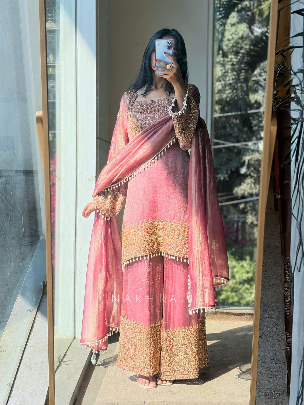 Embroidered kurta set with dupatta (stitched)