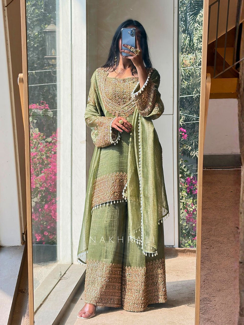 Thumbnail: Embroidered kurta set with dupatta (stitched)