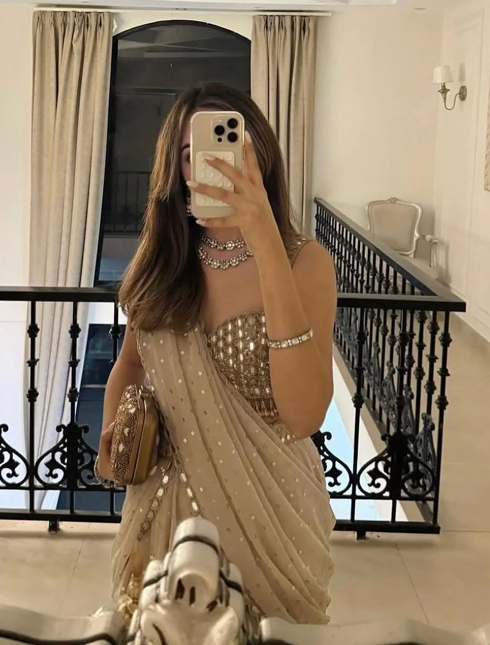 Thumbnail: Silk mirror work saree (unstitched blouse)