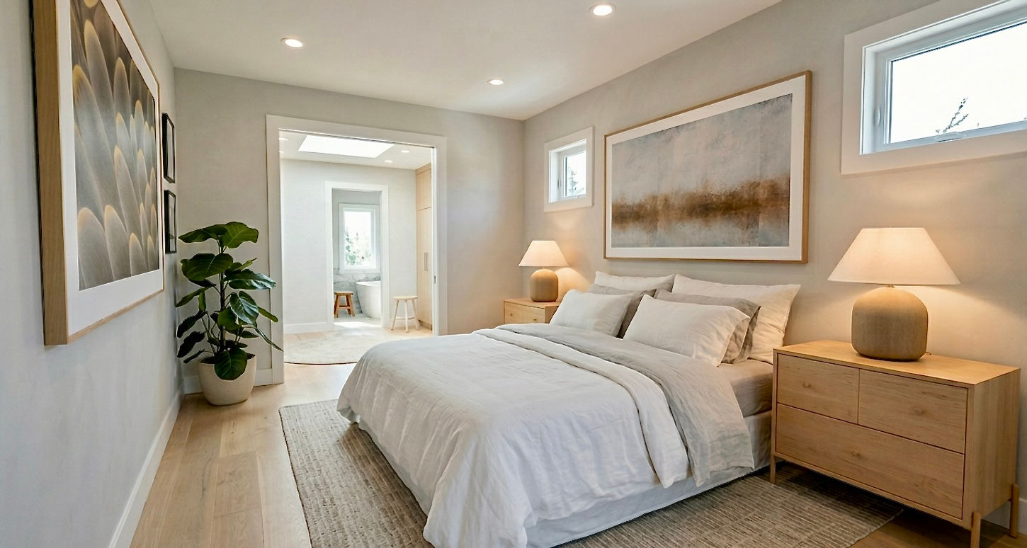 A calm and relaxing new master suite as part of a second story addition in San Anselmo, Marin County