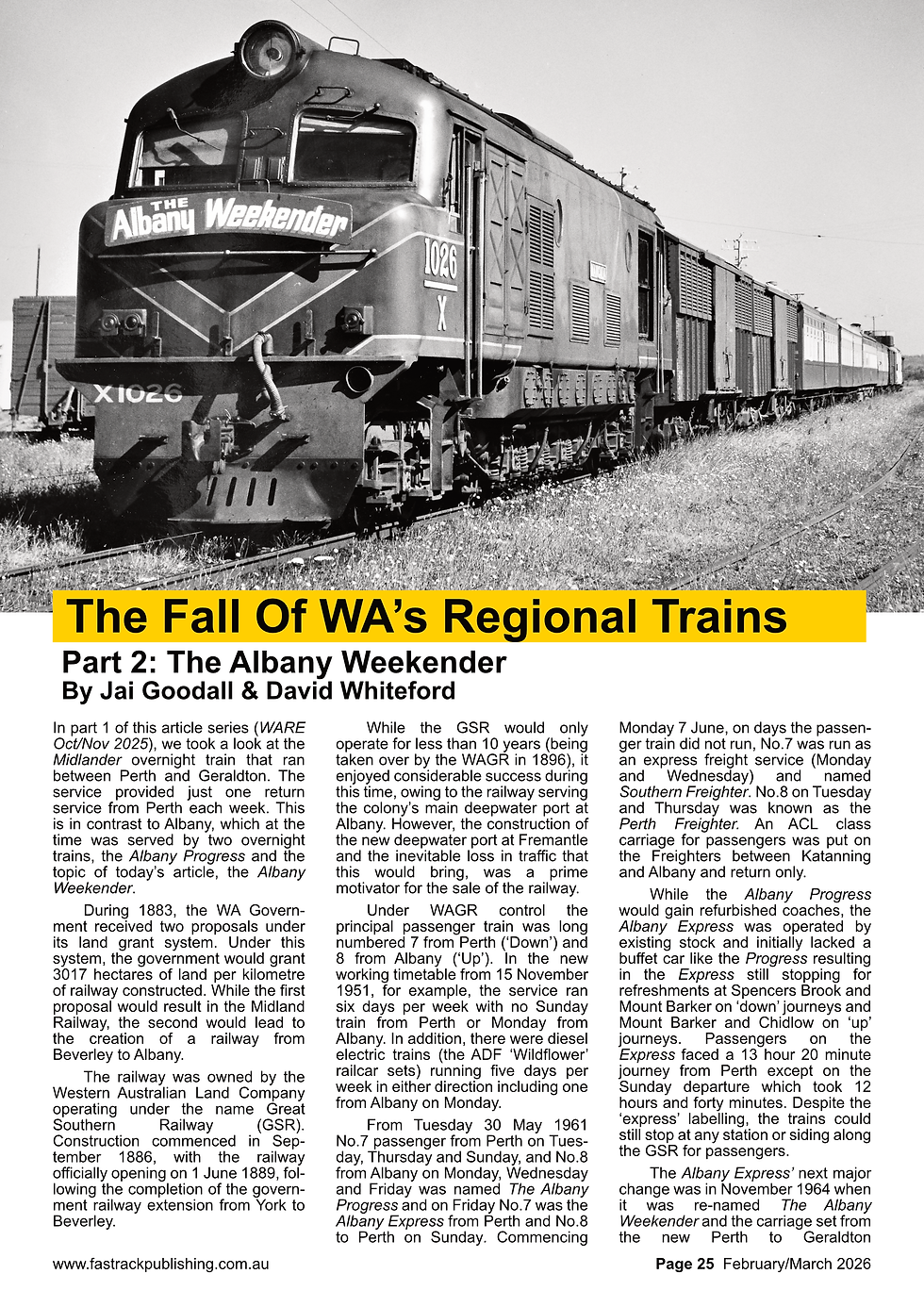 Thumbnail: WA Rail Enthusiast February/March 2026 - Print