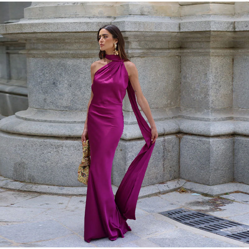 Thumbnail: The Monaco Draped Satin Gown