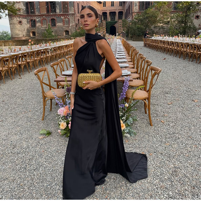Thumbnail: The Monaco Draped Satin Gown