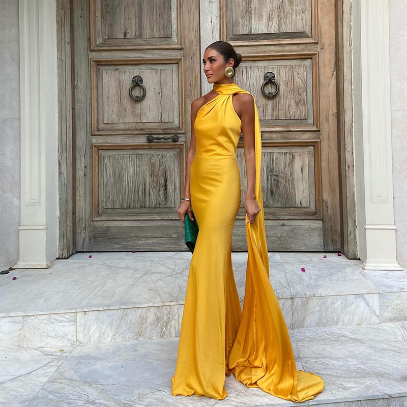Thumbnail: The Monaco Draped Satin Gown