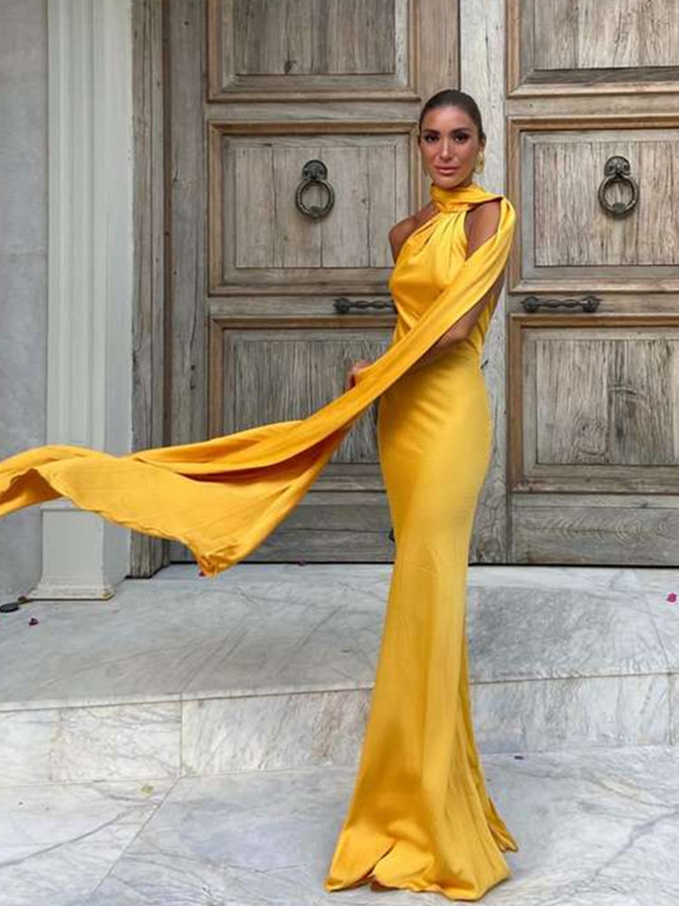 Thumbnail: The Monaco Draped Satin Gown