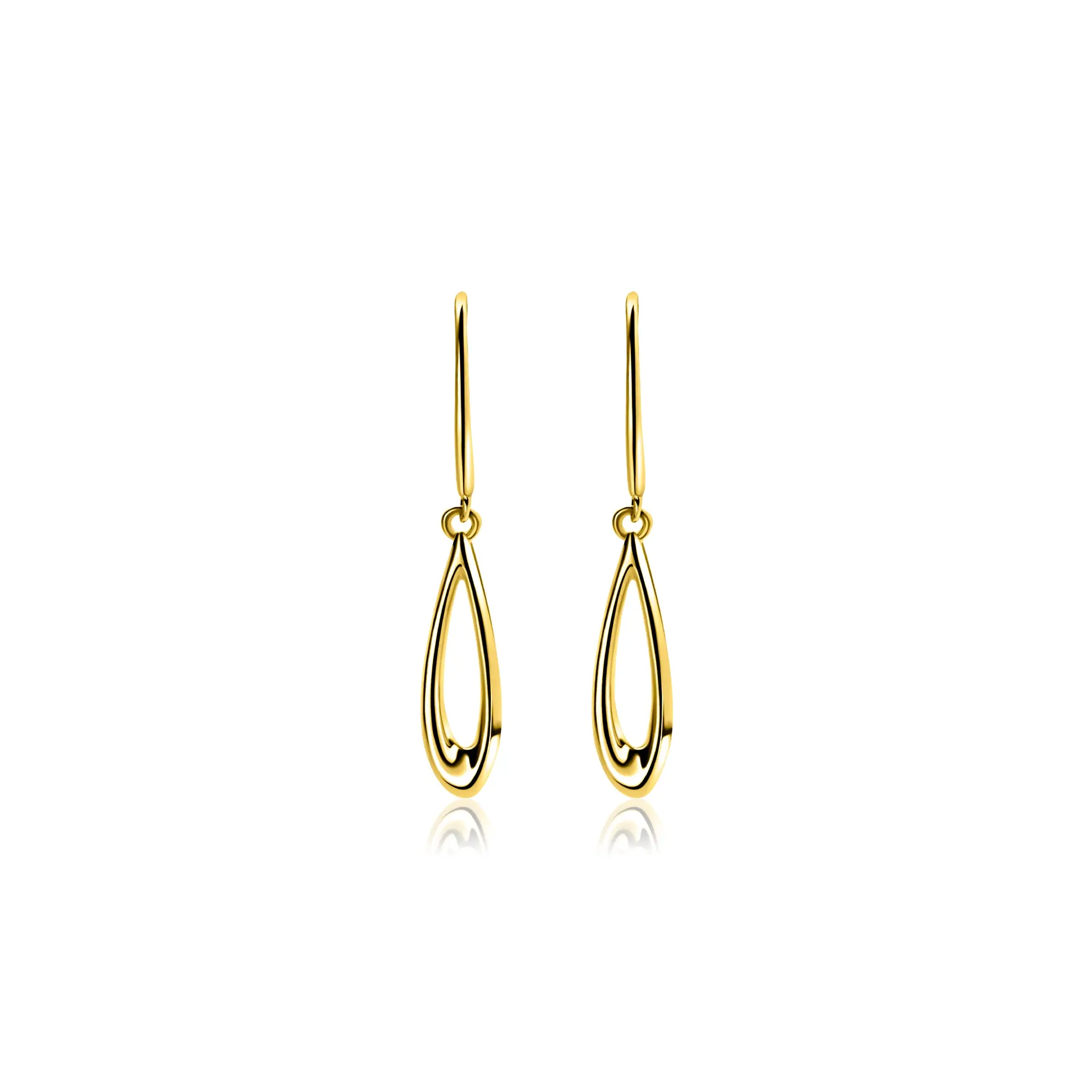ZGO541 ZINZI Gold 14 krt gouden oorhangers met open peervorm 25mm