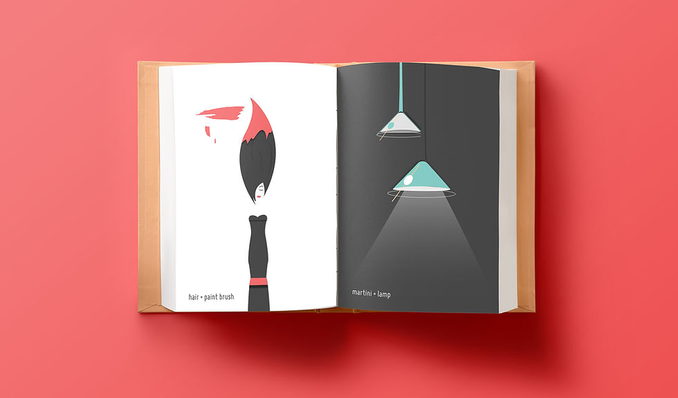 Minimal illustrations in an open magazine 