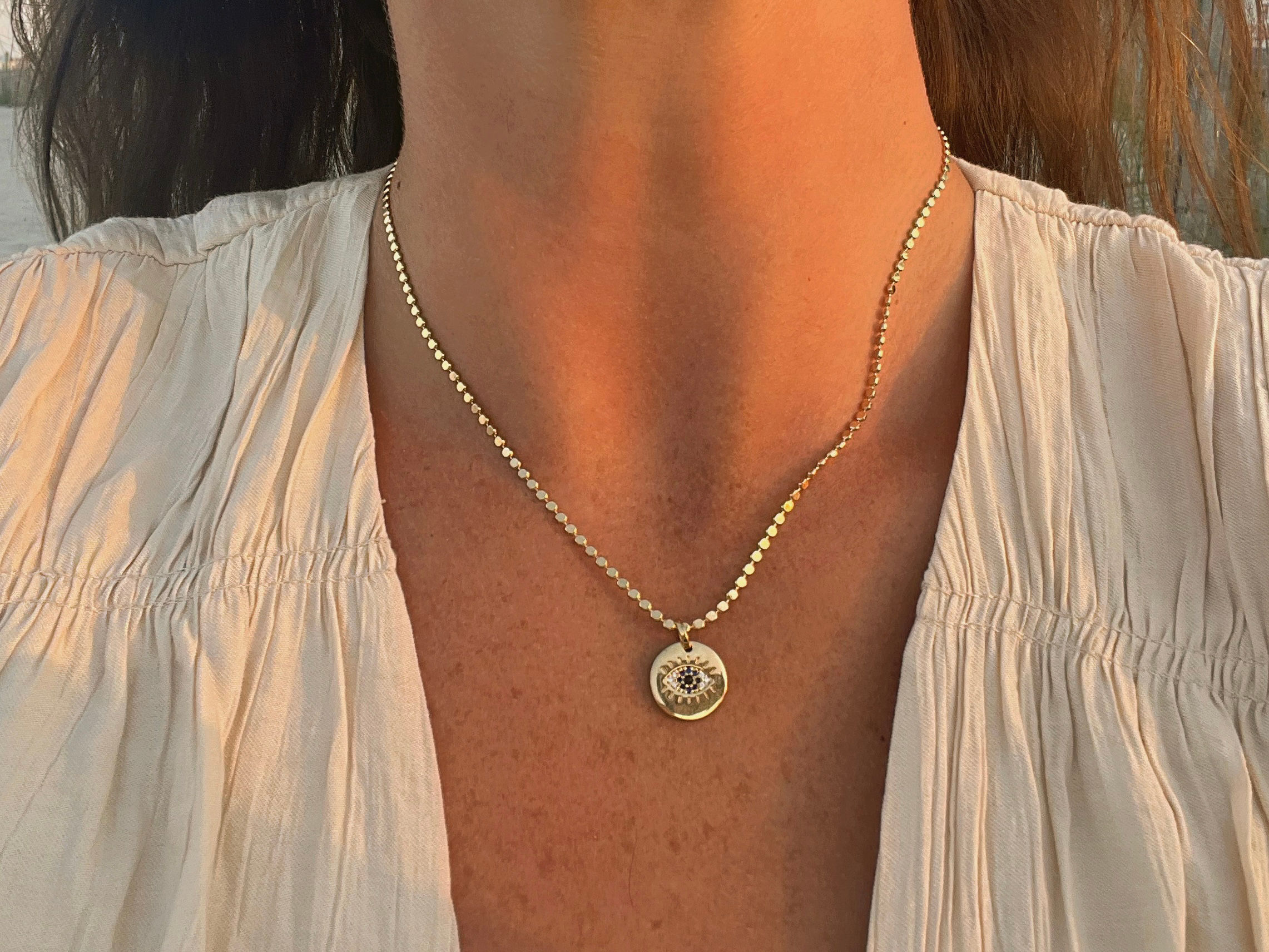 18K Gold Filled Evil Eye Dot Chain Necklace