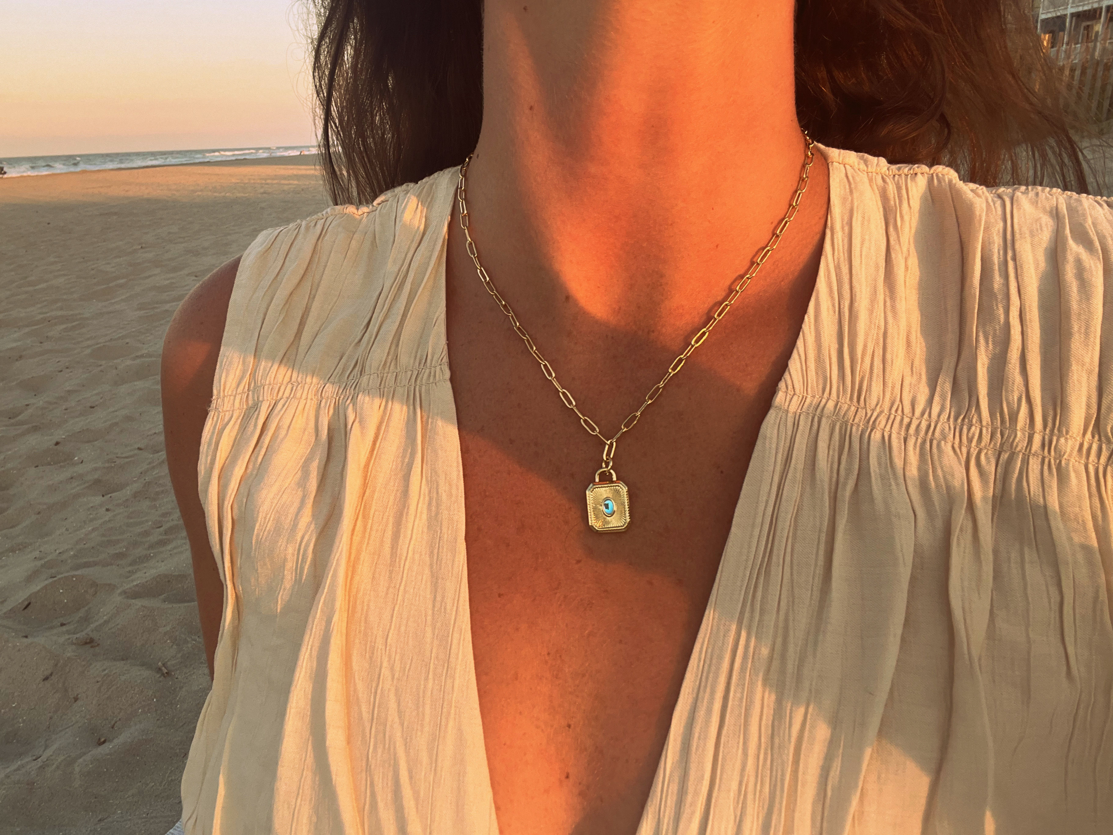 18K Gold Filled Opal Pendant Paperclip Necklace