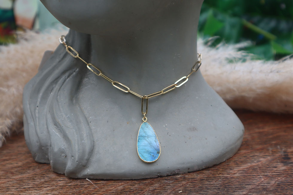 Thumbnail: 18K Gold Filled Labradorite Paperclip Necklace