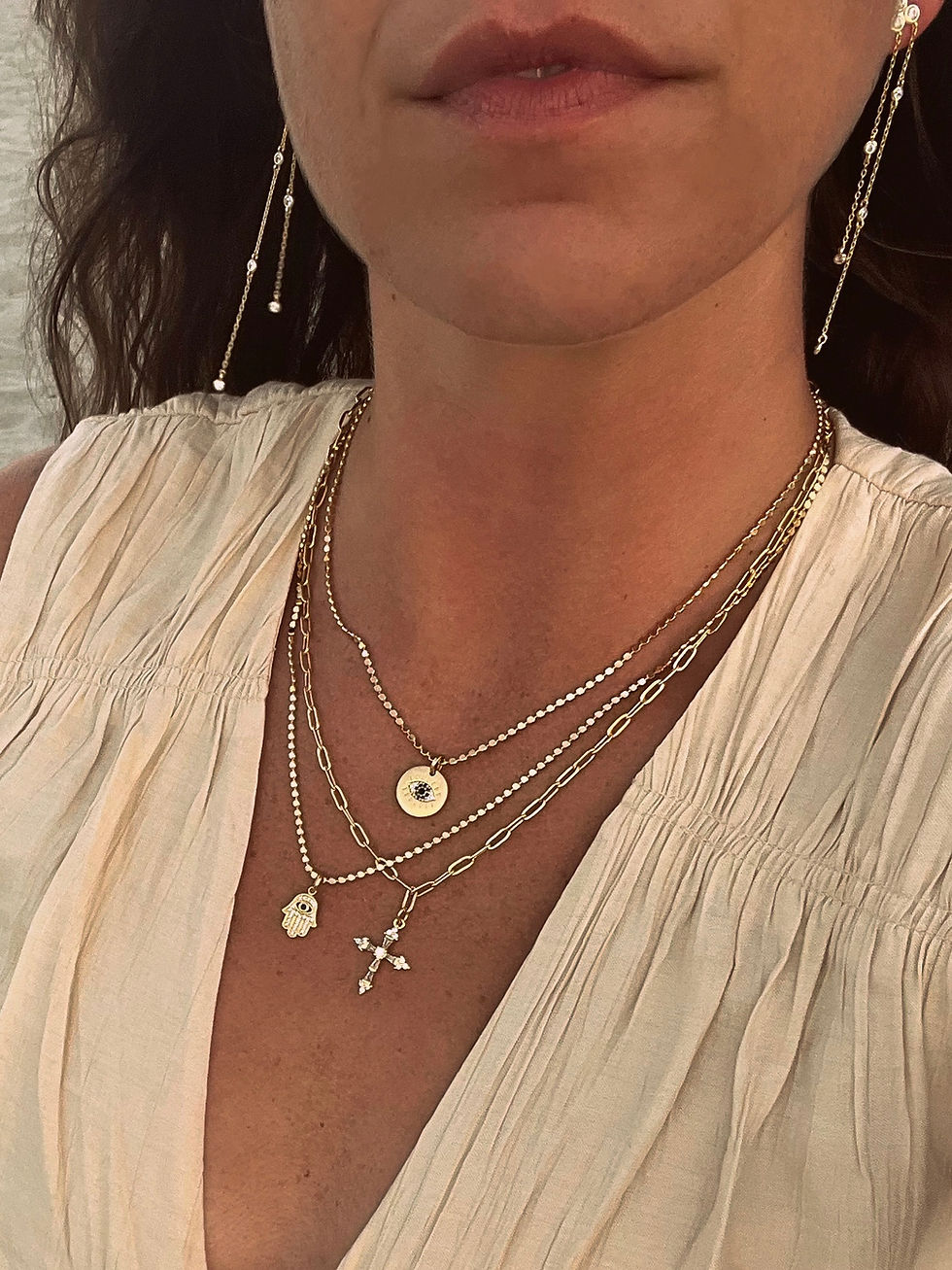 Thumbnail: 18K Gold Filled Hamsa Hand Protection Dot Chain Necklace