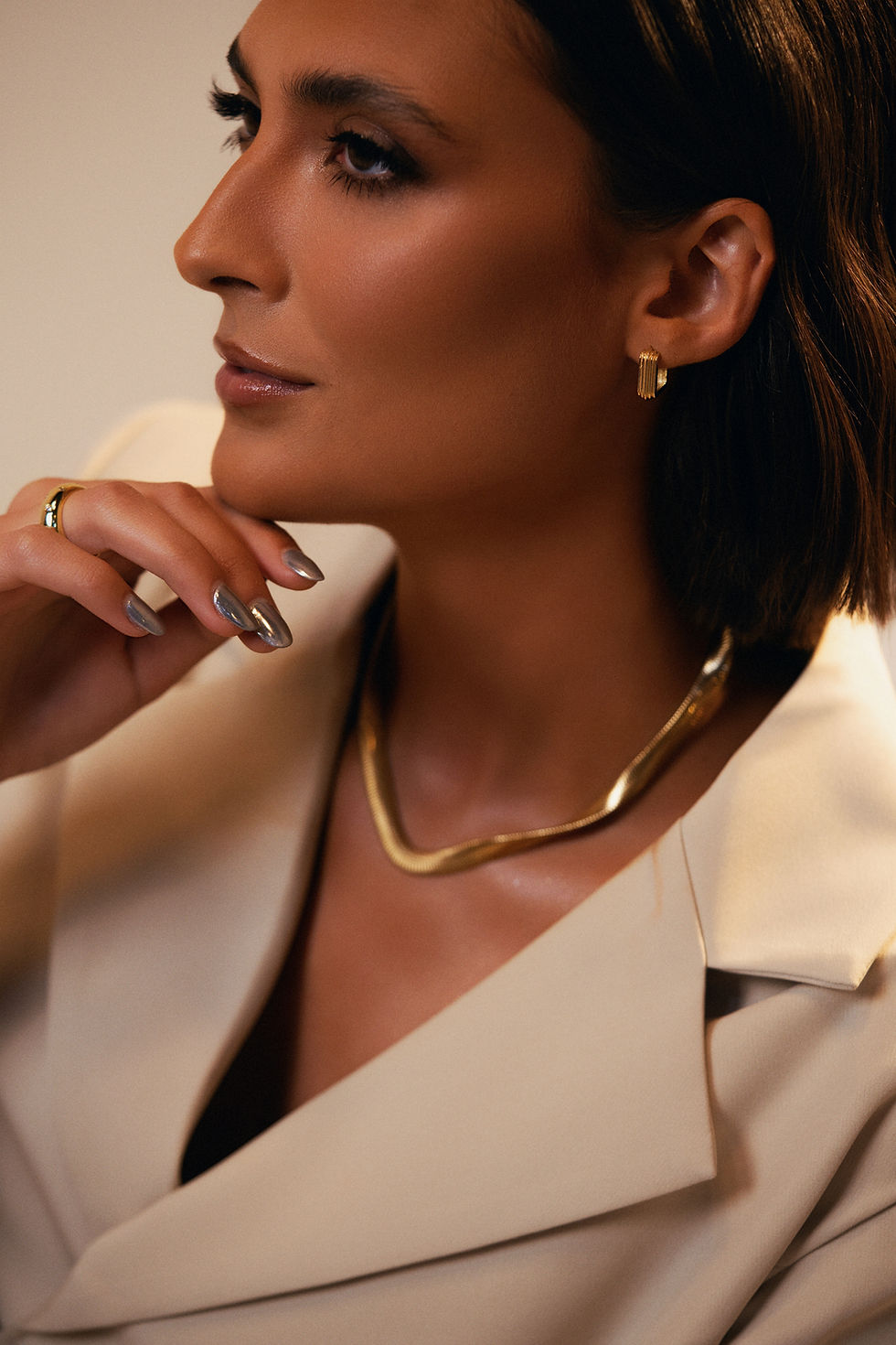 Thumbnail: 18K Gold Filled Thick Herringbone Chain Necklace