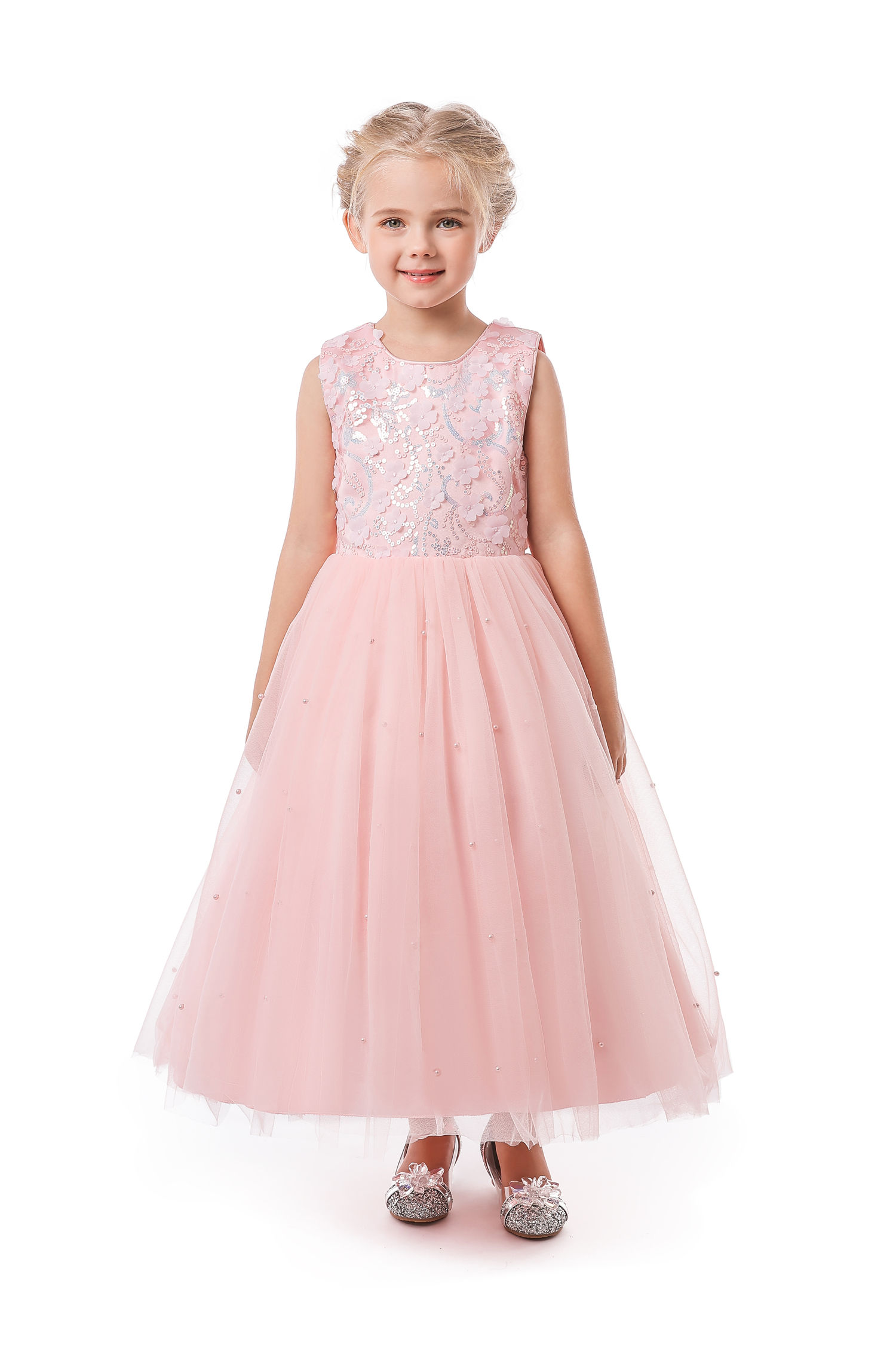 ELSA & ANNA Girls Princess Wedding Bridesmaid Birthday Party Dress XA2022-6PNK