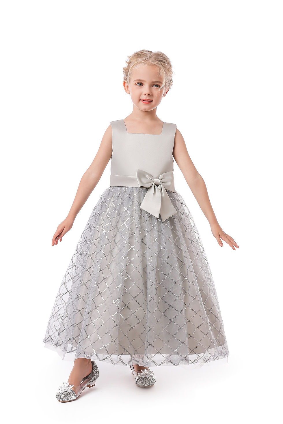 Thumbnail: ELSA & ANNA Girls Princess Wedding Bridesmaid Birthday Party Dress XA2022-1GRY