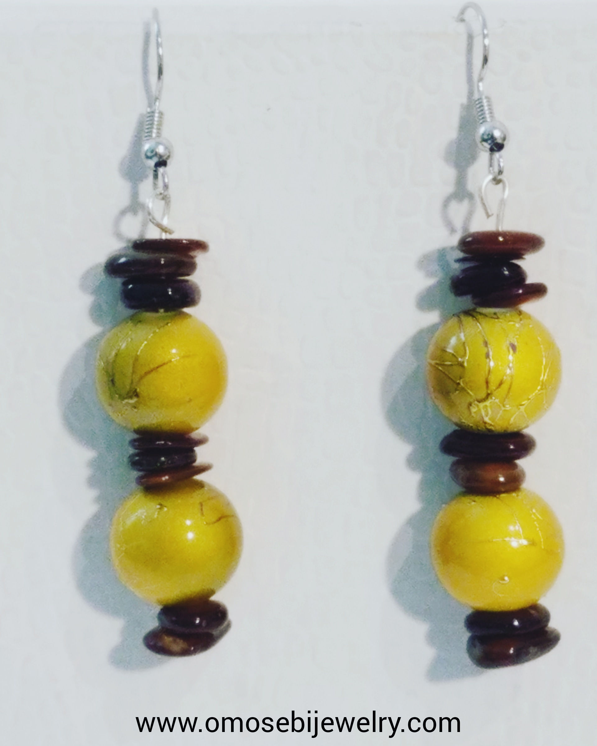Mustard & Brown Double Bead Earrings