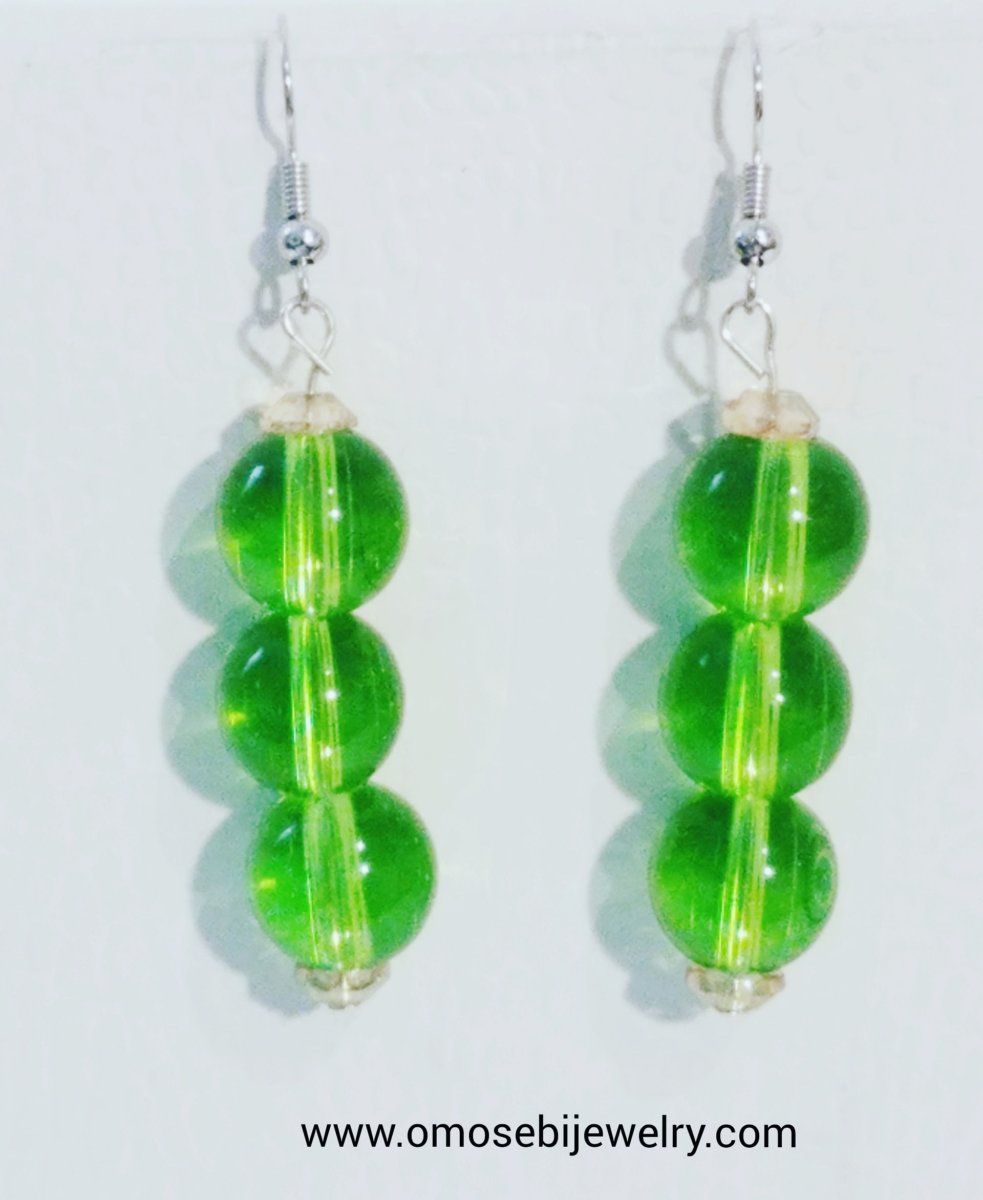 Green Glass Bead Earrings 