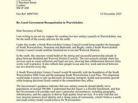 Letter: Local Government Reorganisation in Warwickshire