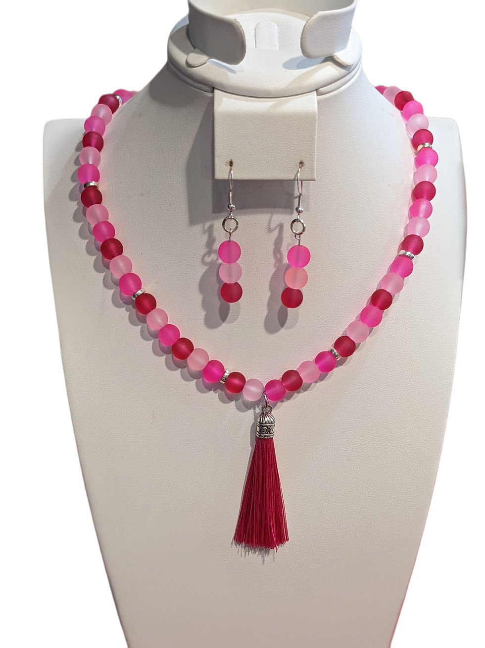 Pink and fuchsia beaded necklace set