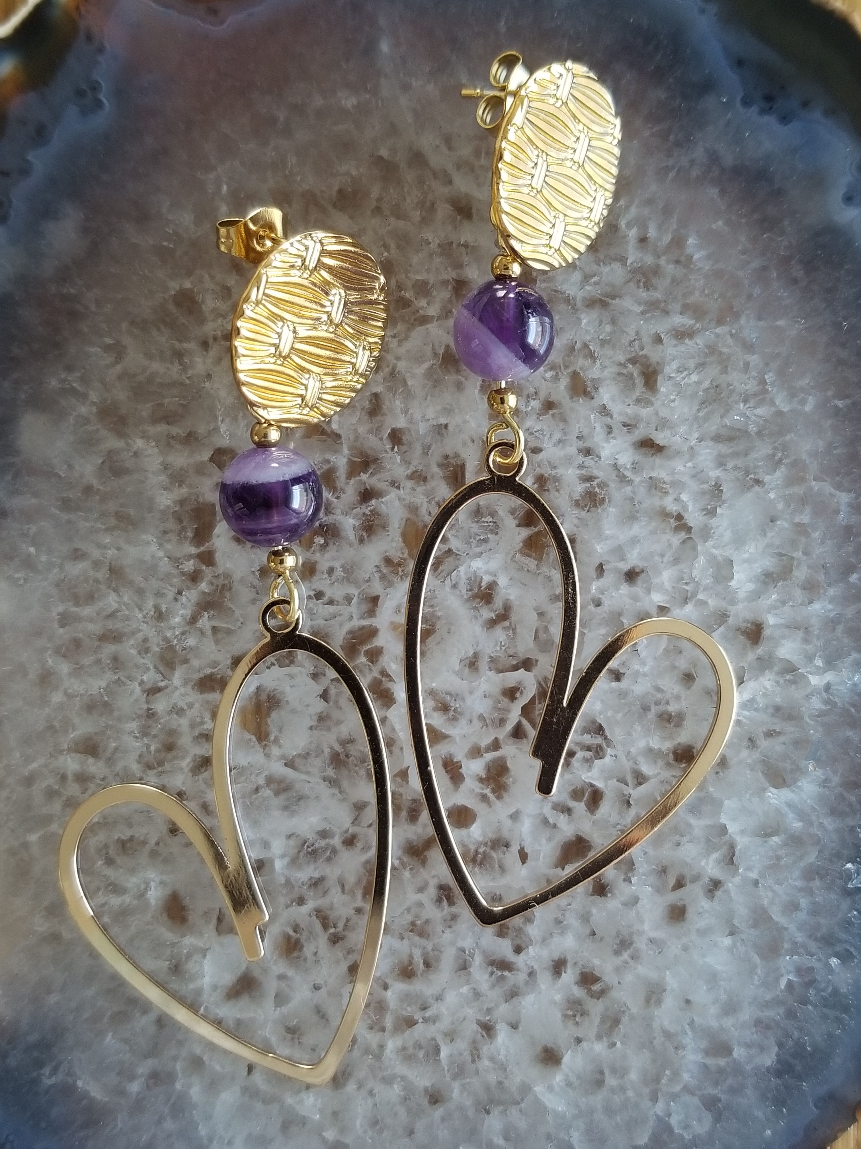 Boucles d'oreilles en Améthyste Chevron