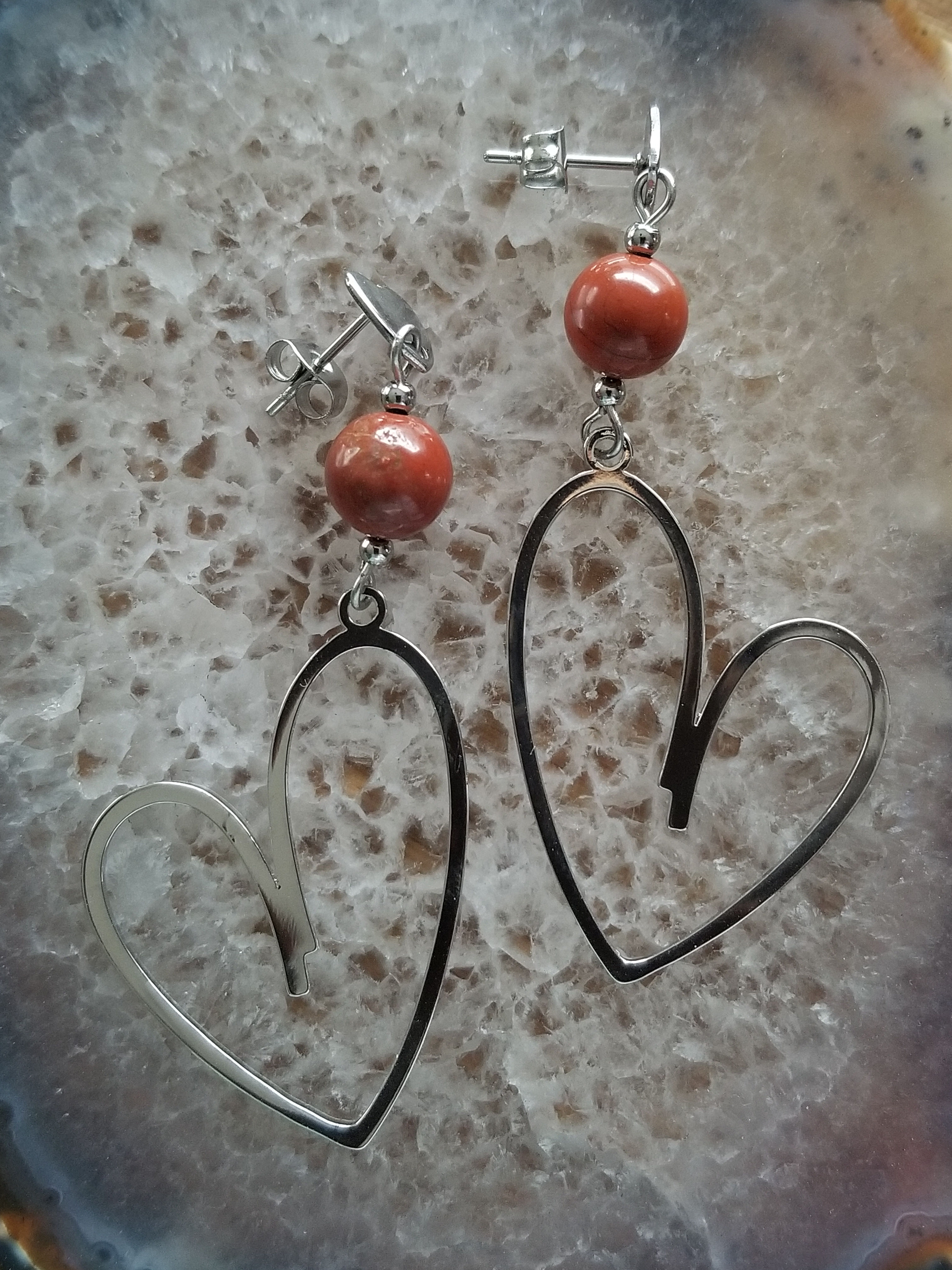 Boucles d'oreilles en Jaspe Rouge