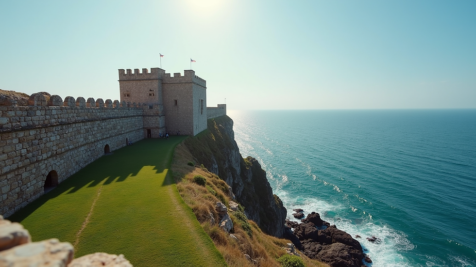 Eye-level view of Cape Coast Castle overlooking the Atlantic Ocean