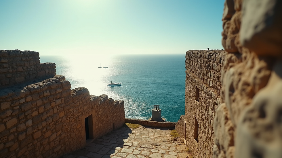Eye-level view of Cape Coast Castle overlooking the ocean